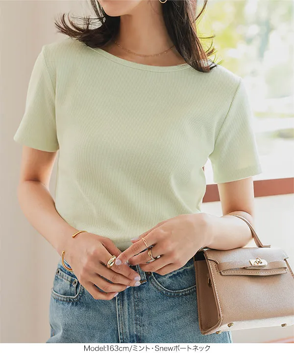S M L ] 選べるタイプの細リブ半袖Tシャツ [C3654] - レディース
