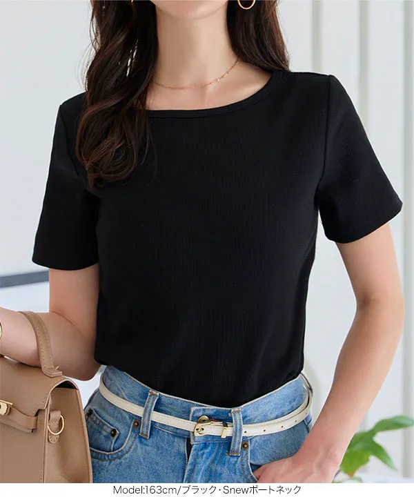 S M L ] 選べるタイプの細リブ半袖Tシャツ [C3654] - レディース