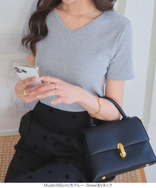S M L ] 選べるタイプの細リブ半袖Tシャツ [C3654] - レディース