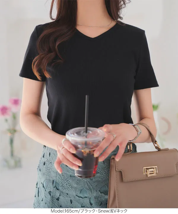 [ S M L ] 選べるタイプの細リブ半袖Tシャツ [C3654]