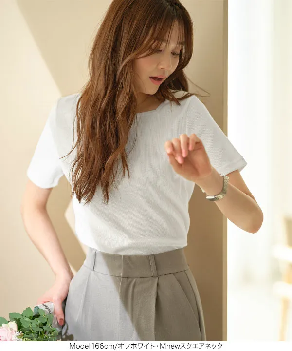S M L ] 選べるタイプの細リブ半袖Tシャツ [C3654] - レディース