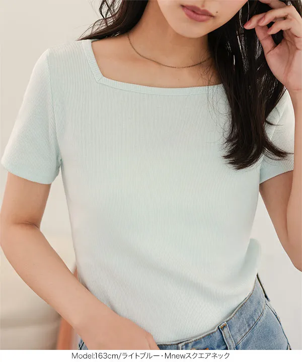 S M L ] 選べるタイプの細リブ半袖Tシャツ [C3654] - レディース