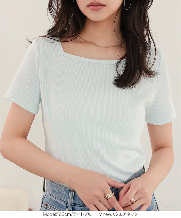 [ S M L ] 選べるタイプの細リブ半袖Tシャツ [C3654]