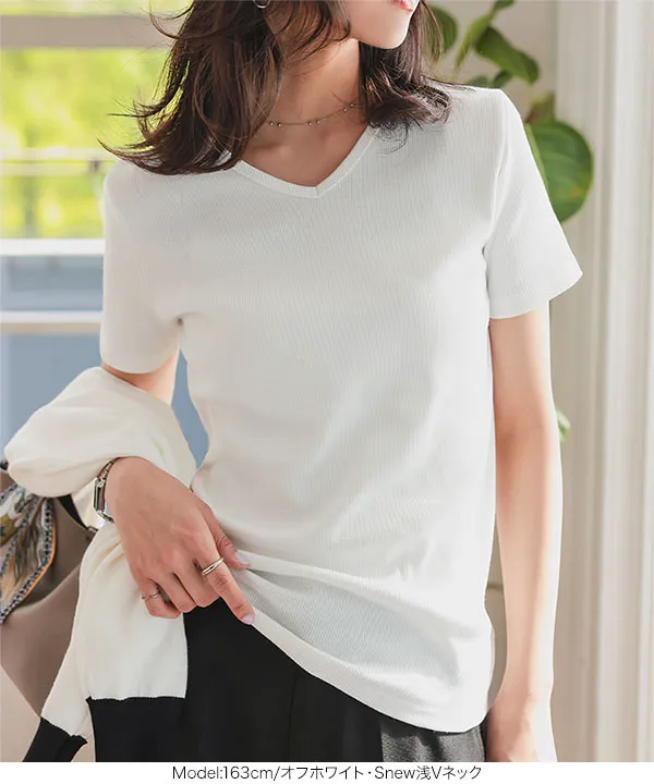 [ S M L ] 選べるタイプの細リブ半袖Tシャツ [C3654]