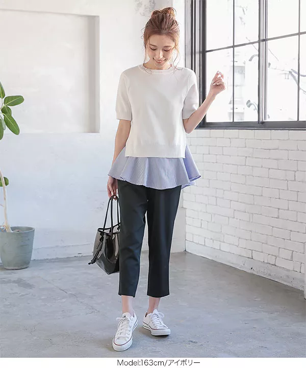 シャツレイヤード半袖ニット [C3674]  　 | トップス全品送料無料！9/11(金)18:00〜9/14(月)朝11:59まで