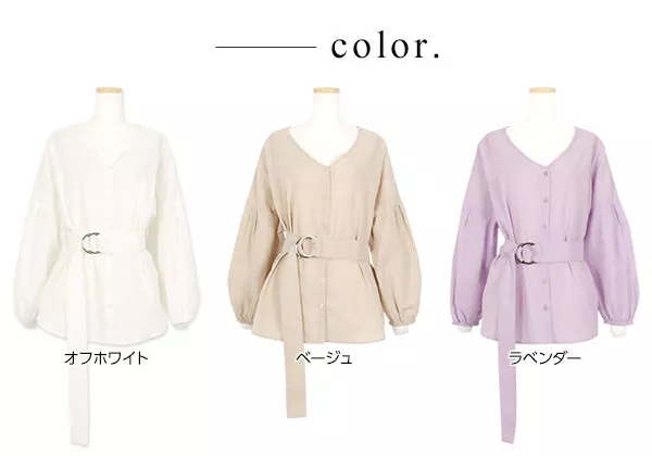 リネン風ウエストベルト2wayブラウス [C3680]  　 | トップス全品送料無料！9/11(金)18:00〜9/14(月)朝11:59まで