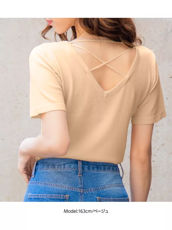 バッククロスニットプルオーバー [C3758]【メール便】  　 | トップス全品送料無料！9/11(金)18:00〜9/14(月)朝11:59まで