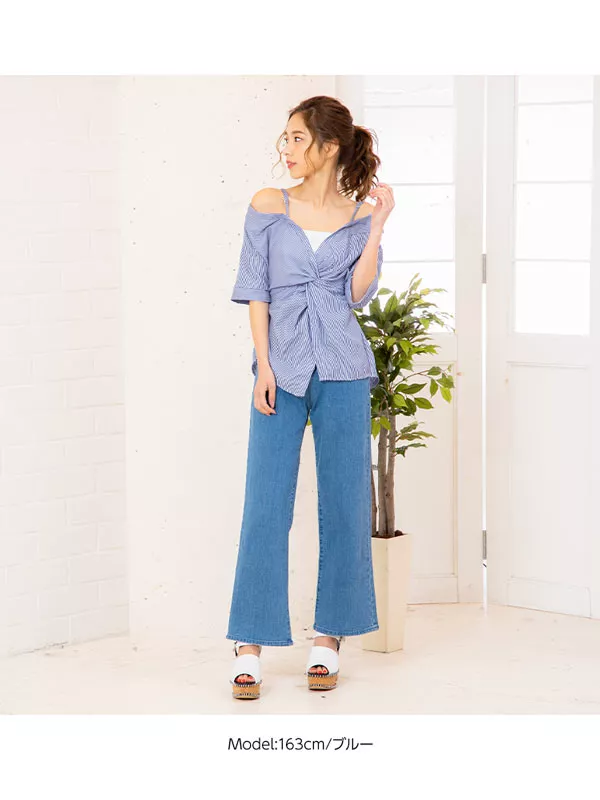 ストライプデザインブラウス [C3788]  　 | トップス全品送料無料！9/11(金)18:00〜9/14(月)朝11:59まで