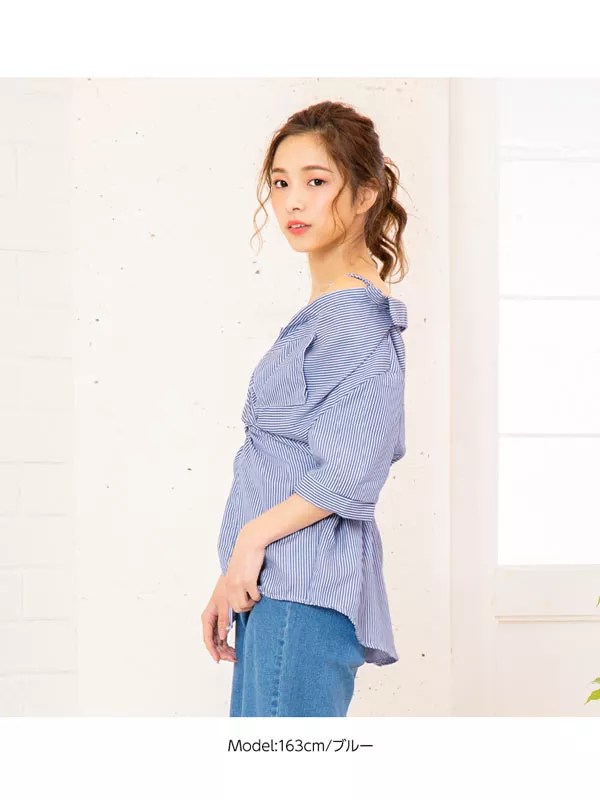 ストライプデザインブラウス [C3788]  　 | トップス全品送料無料！9/11(金)18:00〜9/14(月)朝11:59まで