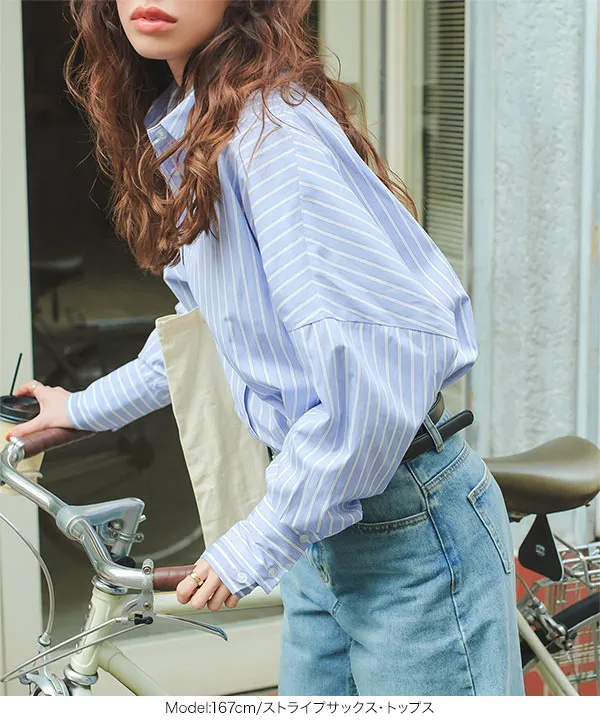 コットン混ルーズビッグシャツトップス [C3815] - レディース