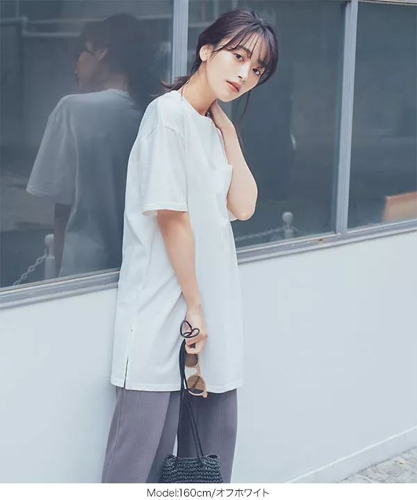 [ 近藤千尋さんコラボ ]ポケット付きサイドスリットゆるTシャツ [C3855]  　 | トップス全品送料無料！8/3(月)朝11:59まで