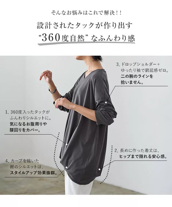 コズ⭐️デザインカットソー 裾タックカットソーロンT [C3995] - レディースファッション通販 神戸