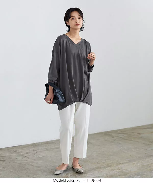 裾タックカットソーロンT  [C3995] | トップス全品送料無料！9/11(金)18:00〜9/14(月)朝11:59まで