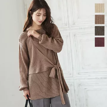 ボートネックカシュクールリボンニットトップス [C4025]   　