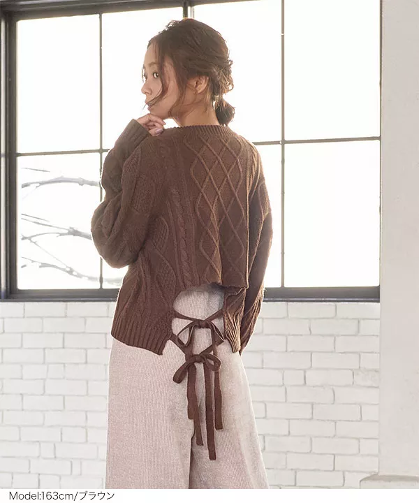 バックリボンケーブルニットトップス [C4055] - レディース