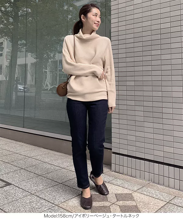 横リブタートルドルマンニットトップス [C403D] - レディース