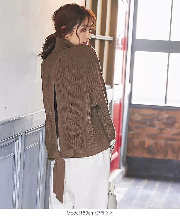 バックオープンリボンケーブルニット [C4253]   　 | トップス全品送料無料！9/11(金)18:00〜9/14(月)朝11:59まで