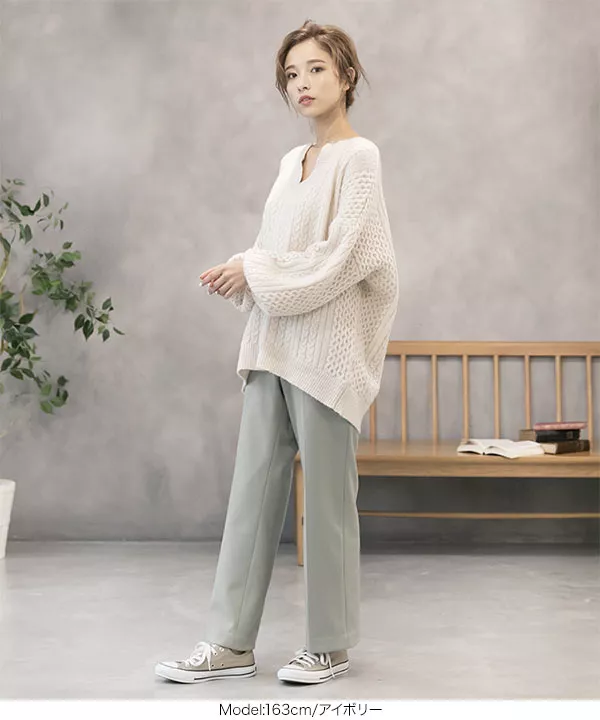 キーネックもっちりニットトップス [C4281] - レディース