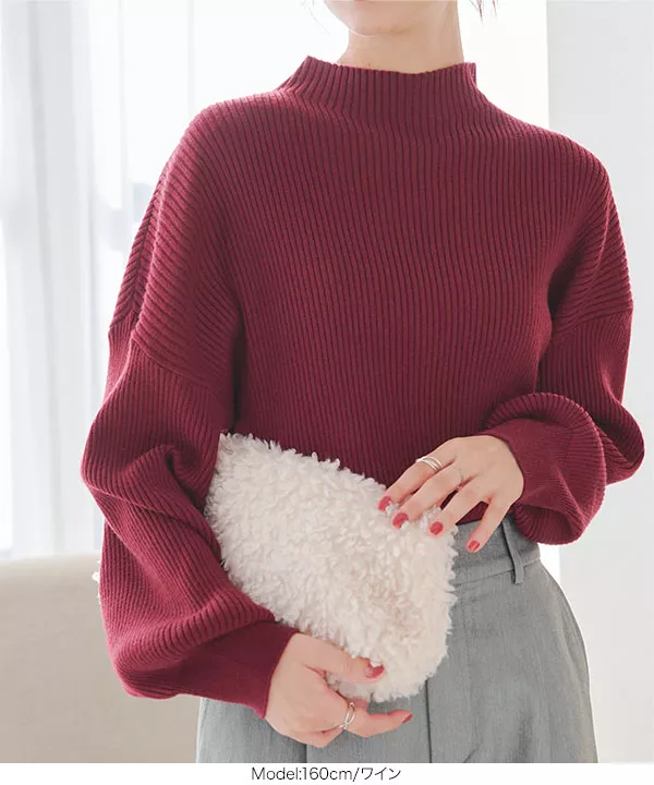 美品☆ハウスオブロータス☆トップス☆ニット☆パフスリーブ☆レッド☆ ボトルネックパフスリーブニット [C4285] - レディースファッション