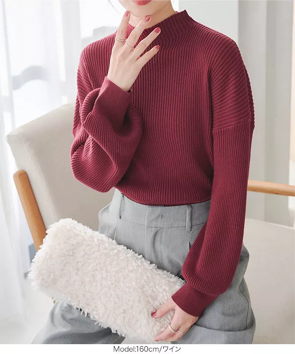 ボトルネックパフスリーブニット [C4285] - レディースファッション