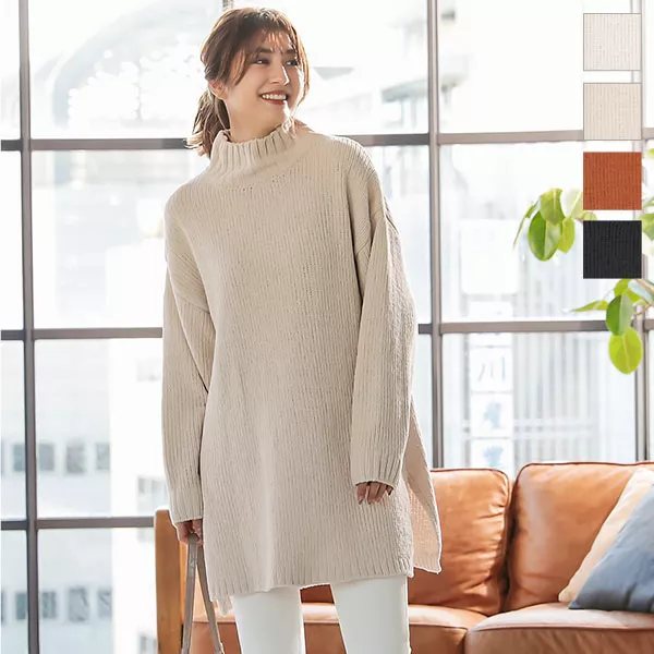 ハイネックモールニットチュニック [C4319] - レディースファッション