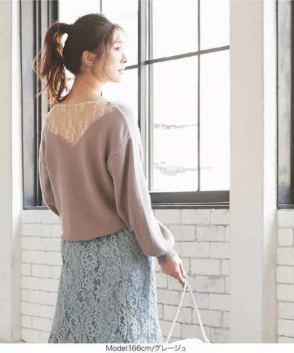 バックレースニットトップス [C4363]   　