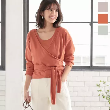 重ね着風カシュクールスウェットトップス [C4370]   　