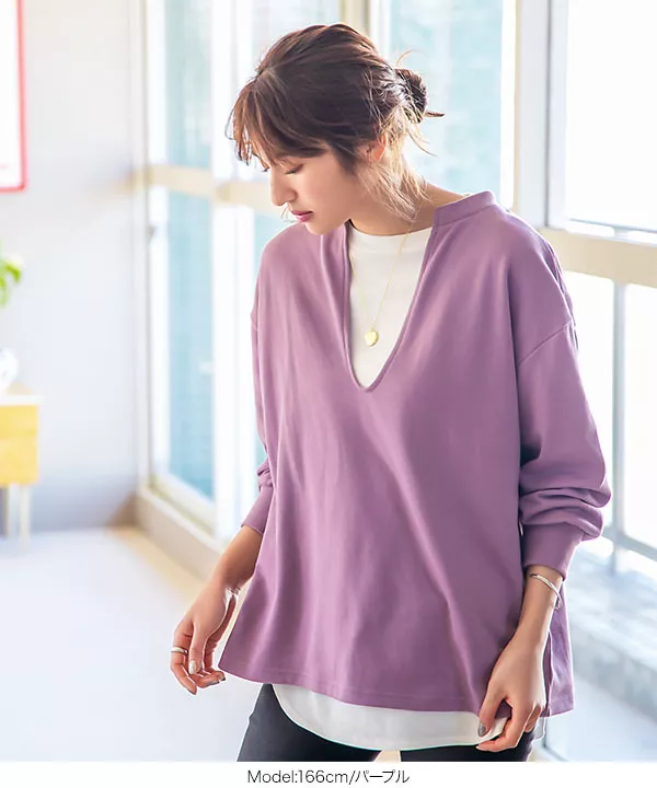 トレーナー スウェット Sugar Rose / cut off vneck sweat pull(カットオフVネックスウェットプルオーバー) レディ ad thie トレーナー スウェット 切りっぱなし Vネックプル