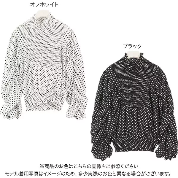 バルーンシルエットがキュートなボリュームドットブラウス ts12449 ドット柄シアーバルーンブラウス（ショート丈/ボリューム袖