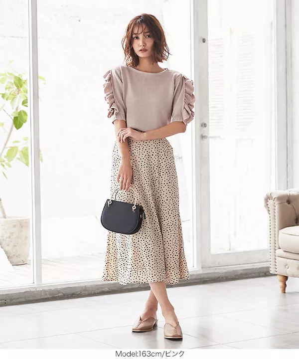袖フリルニットトップス [C4595]   　