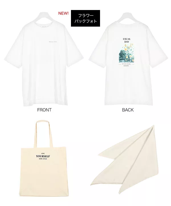 [ 3点セット ]ビッグT+キャンバスBag+スカーフ [C4598]   　