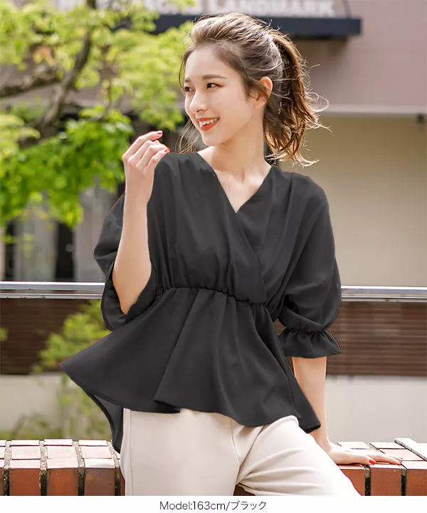 カシュクール6分袖ブラウス [C4661]   　 | トップス全品送料無料！8/7(金)18:00〜8/10(月)朝11:59まで