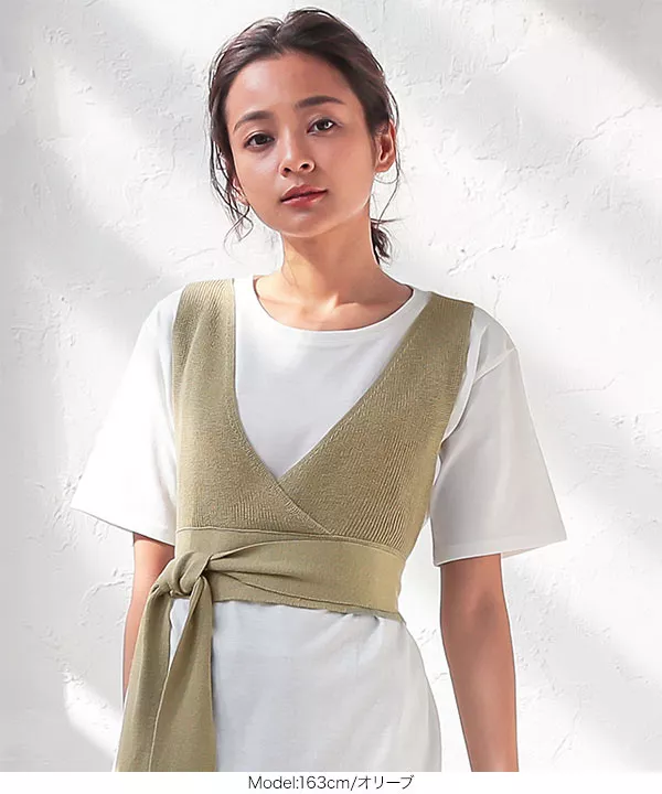 [ 2点セット ]ニットビスチェ×チュニックTシャツ [C4668]   　
