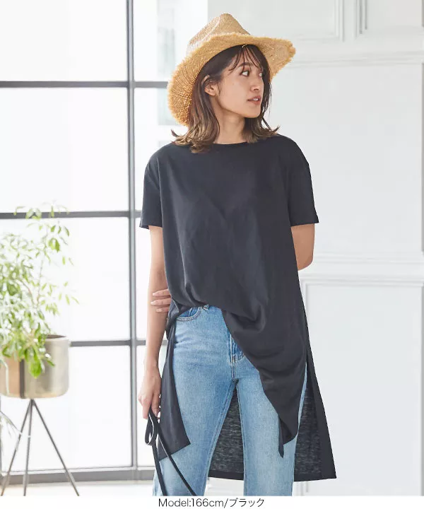 サイドスリットチュニックTシャツ [C4724]   　