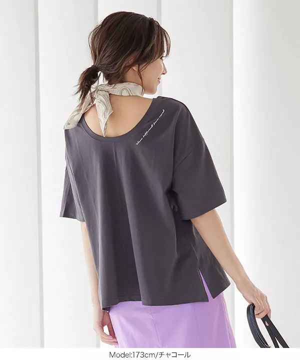 スカーフ付きロゴプリント後あきTシャツ [C4782]   　