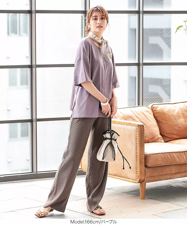 スカーフ付きロゴプリント後あきTシャツ [C4782]   　