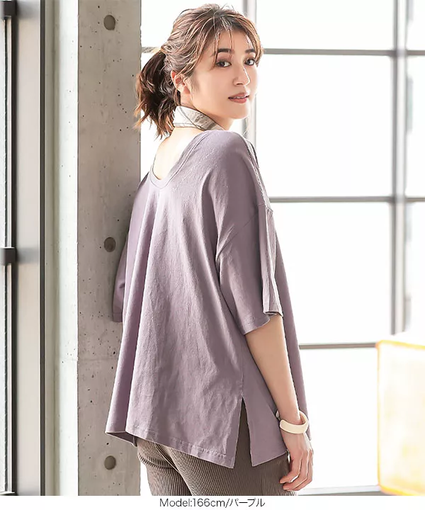 スカーフ付きロゴプリント後あきTシャツ [C4782]   　
