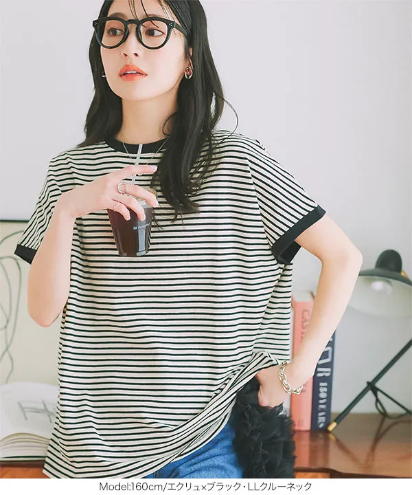 選べるモックネックorクルーネックコットン100%フレンチTシャツ [C4819