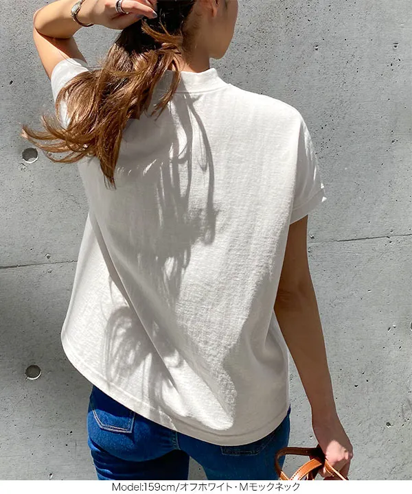 選べるモックネックorクルーネックコットン100%フレンチTシャツ [C4819]【メール便】 | トップス全品送料無料！8/3(月)朝11:59まで