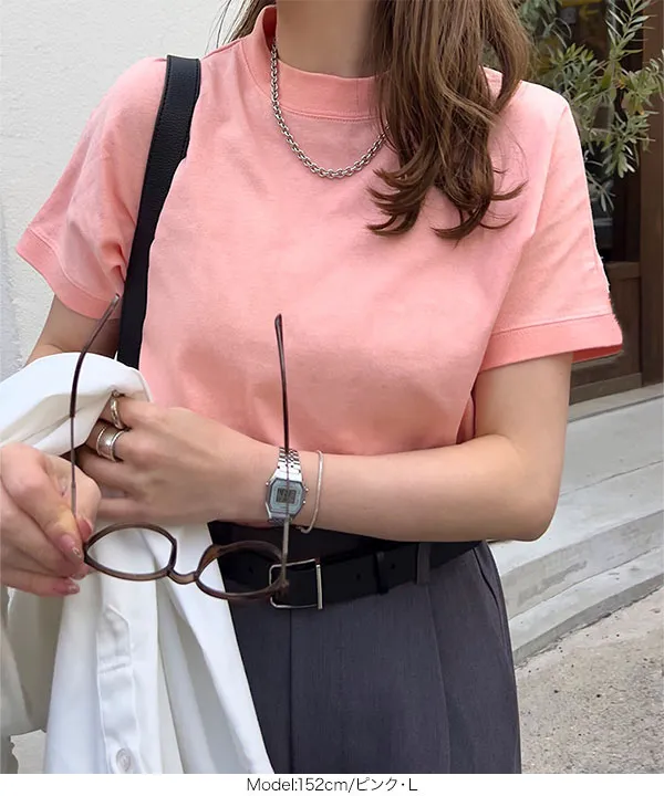 選べるモックネックorクルーネックコットン100%フレンチTシャツ