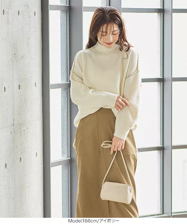 石戸蓉己 ボトルネックハンドステッチニット [C4826] - レディースファッション