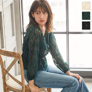 ボリュームスリーブレースブラウス [C4888]   　