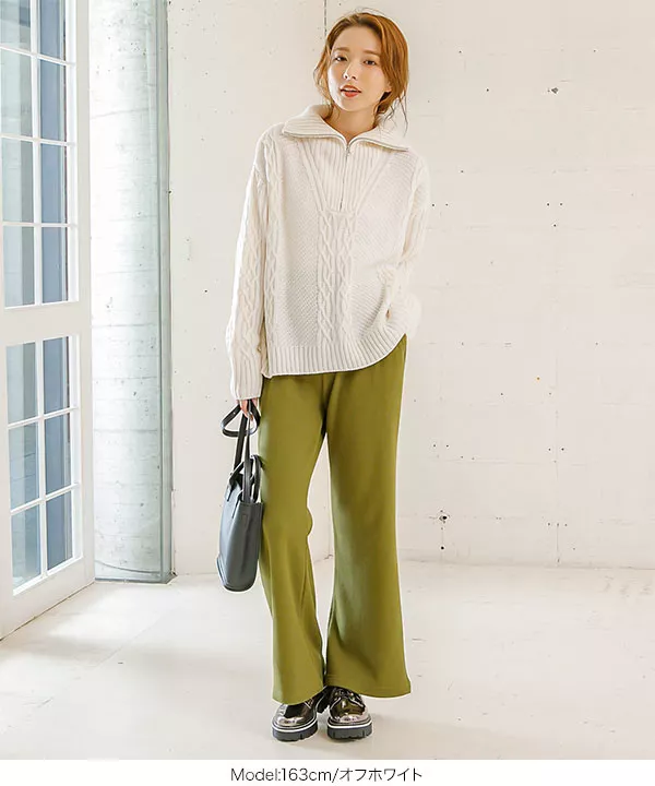 ハーフジップケーブルニット [C4922] - レディースファッション