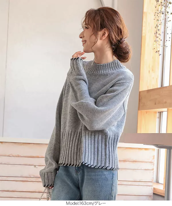 ステッチデザインプチハイニット [C5001]   　 | トップス全品送料無料！9/11(金)18:00〜9/14(月)朝11:59まで