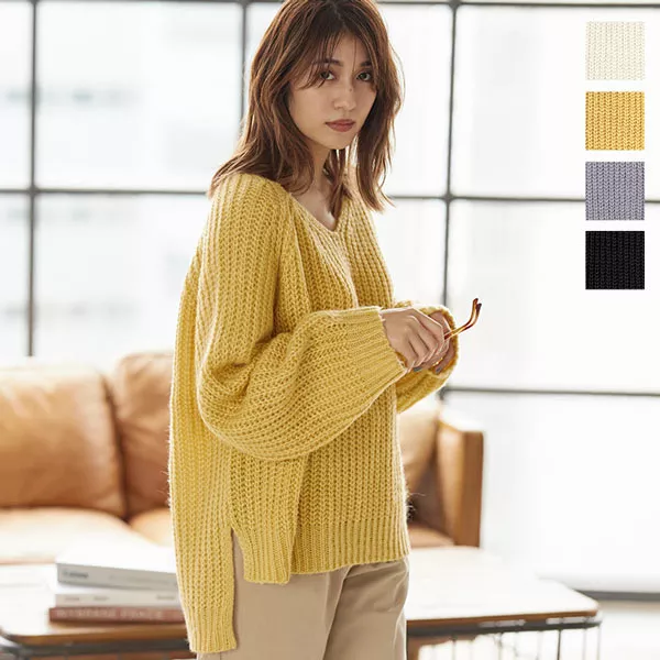 モヘアタッチVネックゆるニット [C5006] - レディースファッション通販