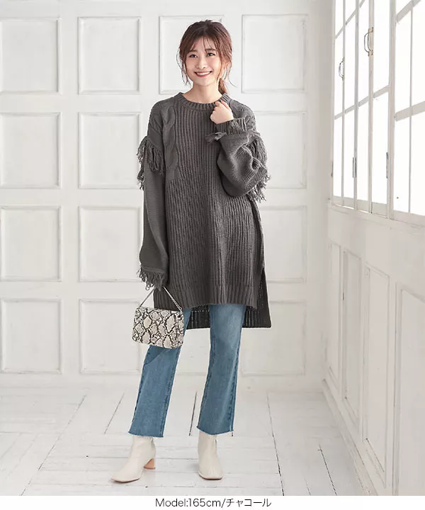 未使用 ANAYI プチビジューフリンジ プルオーバー ニット グレー 未使用 ANAYI プチビジューフリンジ プルオーバー ニット グレー