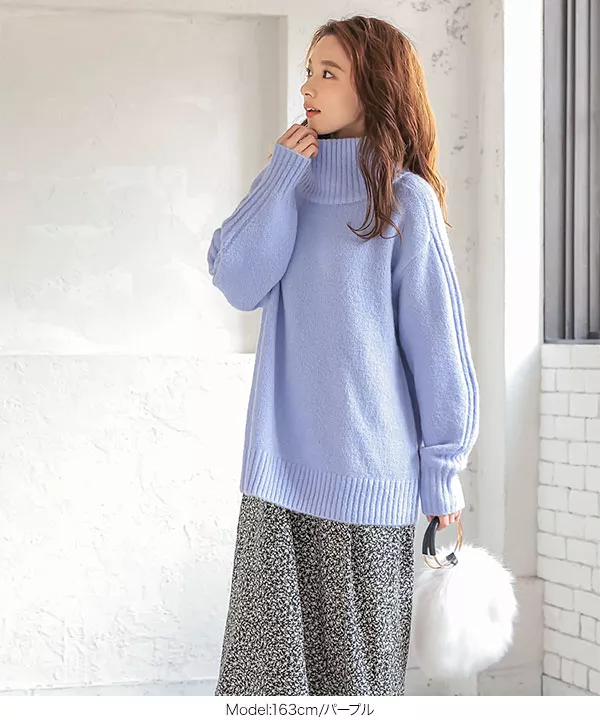 サイドリブ編みボリュームネックニット [C5140] - レディース