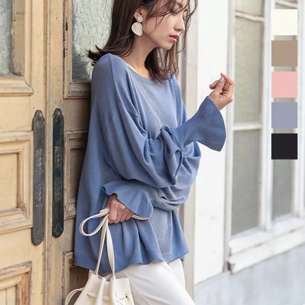 袖フリルボートネックニットトップス [C5156] - レディース