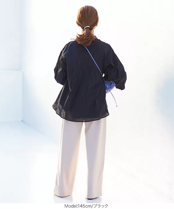 田中亜希子さんコラボ ] インド綿ボリュームスリーブブラウス [C5252