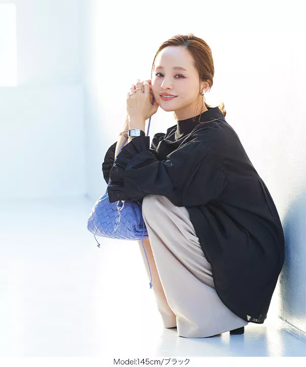 即購入OK●主人の服出品中♡ 田中亜希子さんコラボ ] インド綿ボリュームスリーブブラウス [C5252